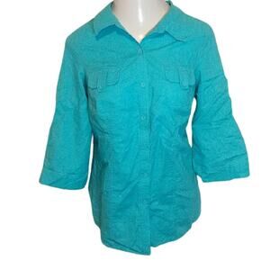 LANE BRYANT Teal Linen 3/4 Sleeve Shirt Plus 14 16 14/16 1X